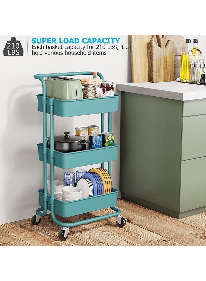 DubaiGallery 3 Tier Utility Rolling Storage Cart With Handles And Lockable Wheels  - Image 3