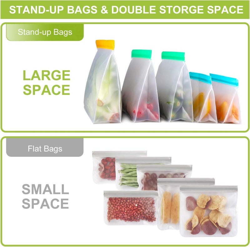 Esslly Vegetable Bag for Fridge Ziplock Pouch Bags Pack of 10 Size 25x185x5 cmsReusable Washable Freezer Safe Leakproof Premium PEVA material - Image 5