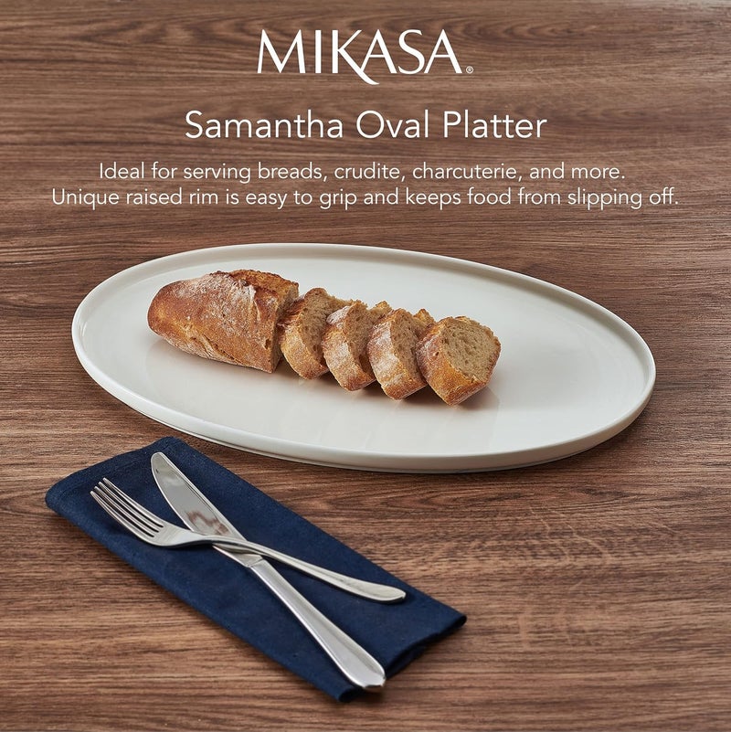 Mikasa Samantha Oval Bone China Lightweight Chip Resisant Serving Tray 14 Inch White - Image 4