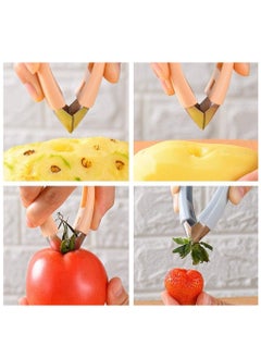 Generic Altheqa 2pcs Fruit Eye Peeler V Shape, 2 Pcs Strawberry Huller, Stem Remover Tomato Potato Pineapple Cutter, Fruit Vegetable Pineapple Corer and Slicer Tool Kitchen Gadgets  - Image 2