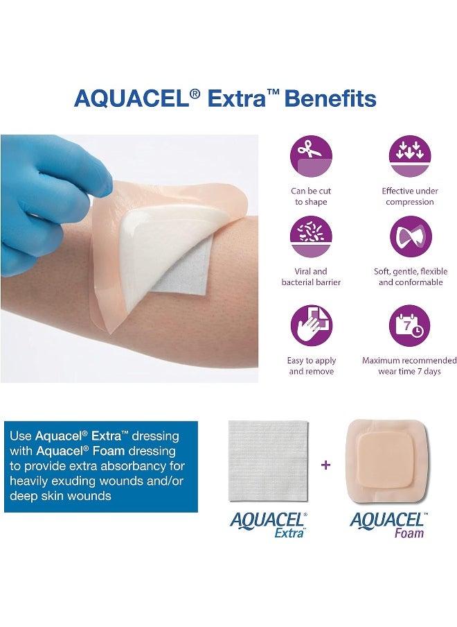 convatec Aquacel Extra 2"X2" Hydrofiber Two-Dimensional Dressing Soft Absorbent Non-Woven Wound Dressing Box Of 10  - Image 3
