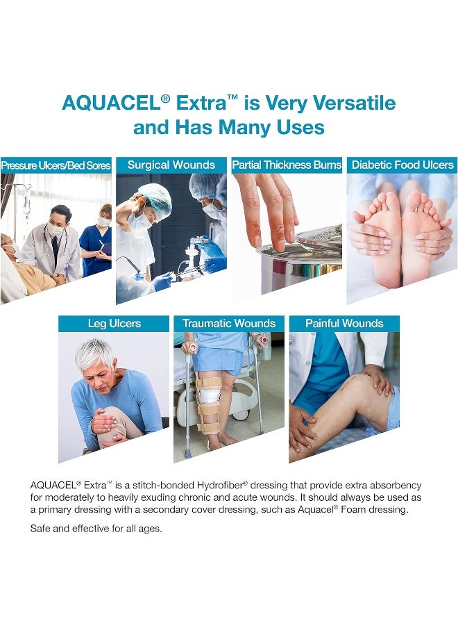convatec Aquacel Extra 2"X2" Hydrofiber Two-Dimensional Dressing Soft Absorbent Non-Woven Wound Dressing Box Of 10  - Image 4