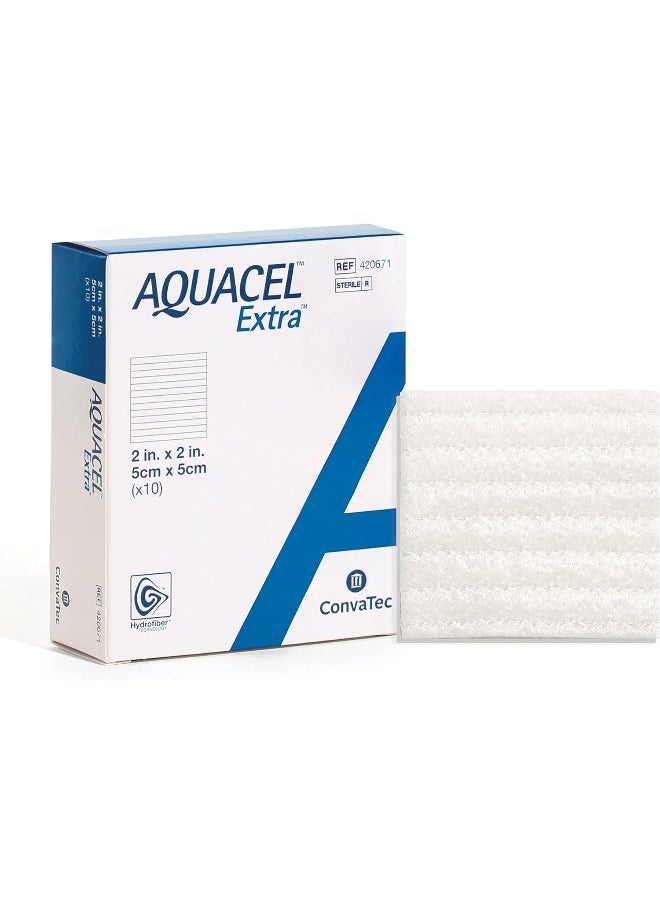 convatec Aquacel Extra 2"X2" Hydrofiber Two-Dimensional Dressing Soft Absorbent Non-Woven Wound Dressing Box Of 10  - Image 1