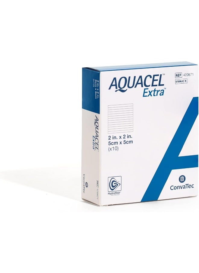 convatec Aquacel Extra 2"X2" Hydrofiber Two-Dimensional Dressing Soft Absorbent Non-Woven Wound Dressing Box Of 10  - Image 5
