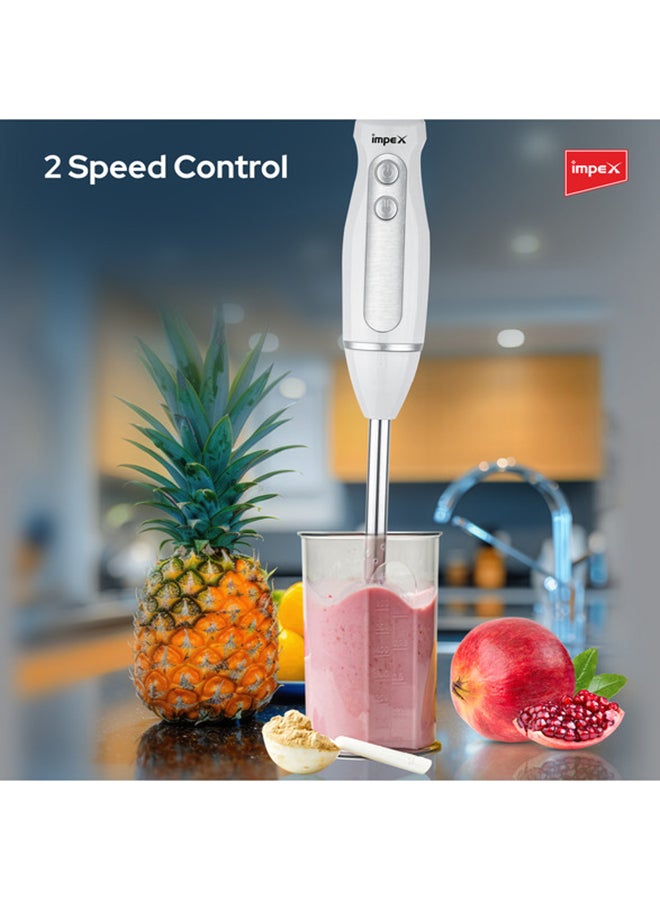 Impex Hand Blender Mixer 300W| 2 Speed Control | Stainless Steel Rod & Blade | Overheat Protection | 2-Year Warranty | Efficient & Durable Handheld Blender for Smoothies, Soups, Sauces & More HB 3201 White - Image 4