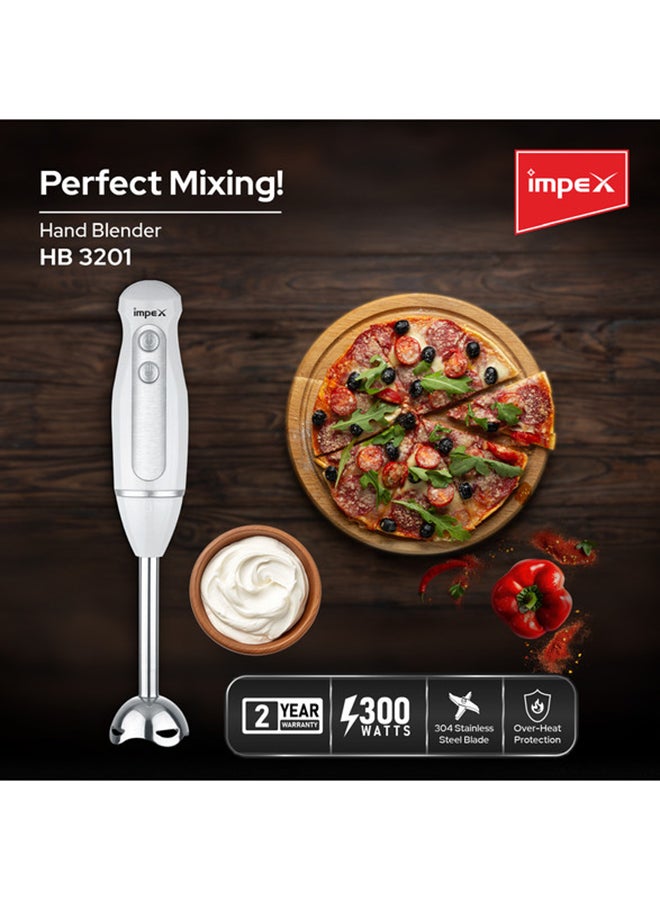 Impex Hand Blender Mixer 300W| 2 Speed Control | Stainless Steel Rod & Blade | Overheat Protection | 2-Year Warranty | Efficient & Durable Handheld Blender for Smoothies, Soups, Sauces & More HB 3201 White - Image 3