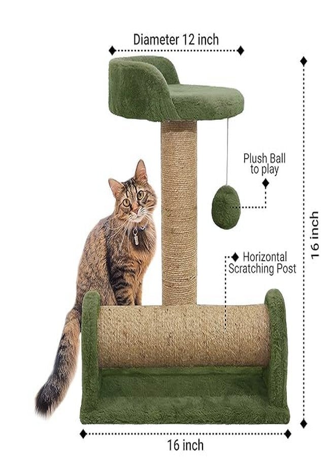 FURRLOVERS Soft Fur Fabric Activity Dual Jute Rope Scratching Post Cat Tree for Kittens & Cats (Height 16 Inch) (Green)(Furr-21) - Image 2