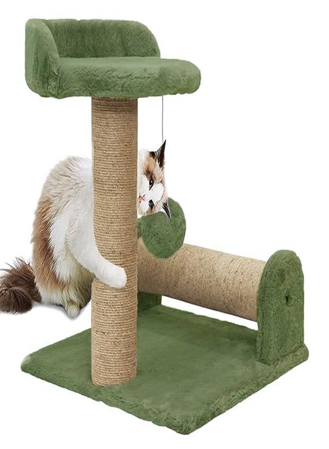 FURRLOVERS Soft Fur Fabric Activity Dual Jute Rope Scratching Post Cat Tree for Kittens & Cats (Height 16 Inch) (Green)(Furr-21) - Image 1