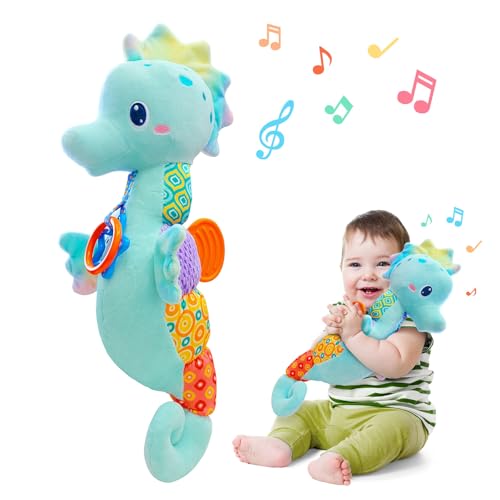 Fuzqq Baby Toys 06 MonthsMusical Stuffed Animal Plush Toy with RattleSoft Newborn Toy for 0 3 6 9 12 Months GirlsBaby Boy GiftBlue - Image 1