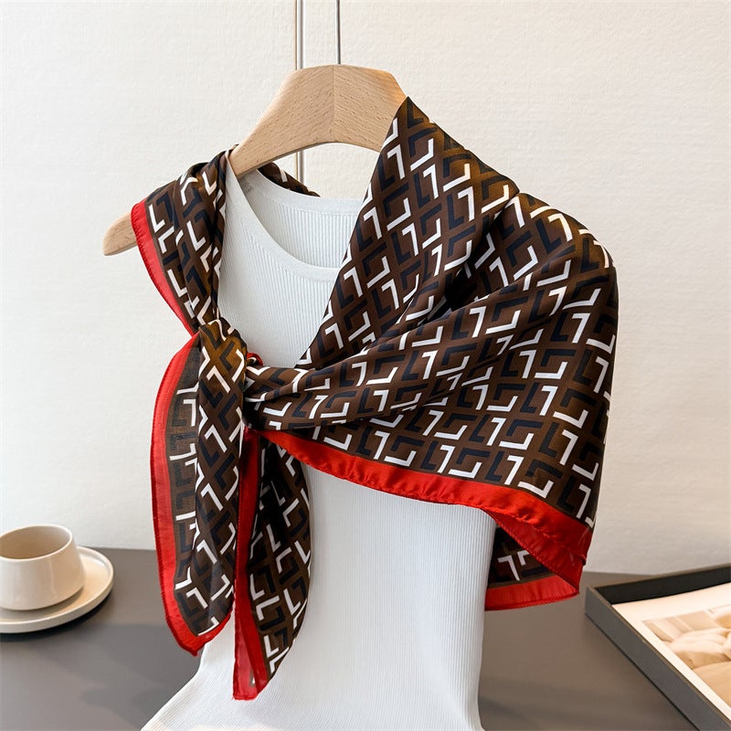 Classic Retro Old Flower Satin Imitation Silk Printed Large Square Scarf Silk Scarf Shawl Headscarf Neck Protector Neck Scarf Decorative Scarf - Image 1