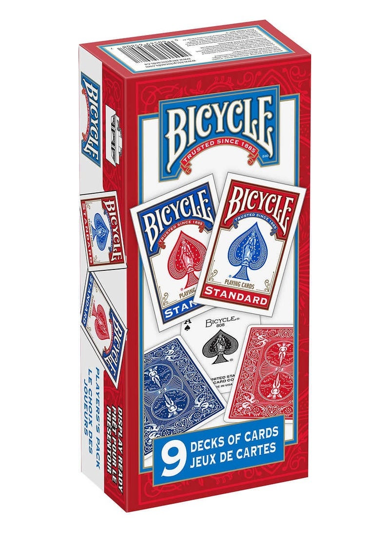 Bicycle - Standard Index Playing Cards in Red & Blue For All card games Pack of 9 - Image 1