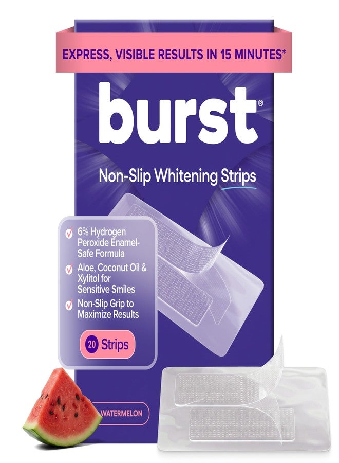 BURST Sensitive Teeth Whitening Strips (Watermelon | 20 Strips/10 Treatments – Each with 1 Upper/1 Lower | Visible Results in 15 Minutes | No-Slip Grip | Enamel-Safe Whitening Kit - Image 1