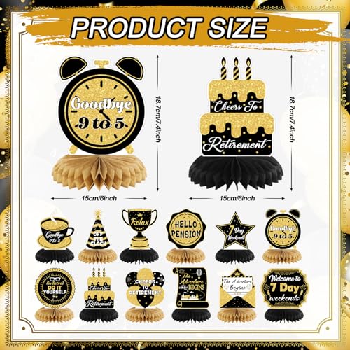 Pickmesh 12 Pcs Retirement Party Decorations Honeycomb Gold Glitter Retirement Table Centerpieces 3D Double Sided Hello Pension Table Decoration Topper for Men Women Party Favors Supplies - Image 5