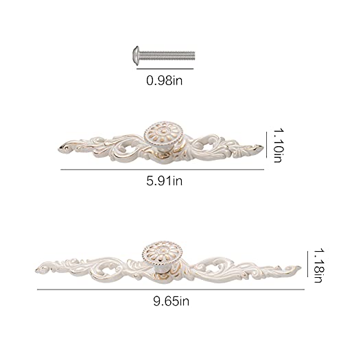Kelendle 2Pcs Zinc Alloy Drawer Pulls White Vintage Kitchen Shabby Chic Cabinet Handles Decorative Door Pull and Handles for Dresser Vanity Nightstand Wardrobe Closet Cupboard (Sun,L) - Image 3
