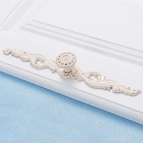 Kelendle 2Pcs Zinc Alloy Drawer Pulls White Vintage Kitchen Shabby Chic Cabinet Handles Decorative Door Pull and Handles for Dresser Vanity Nightstand Wardrobe Closet Cupboard (Sun,L) - Image 4