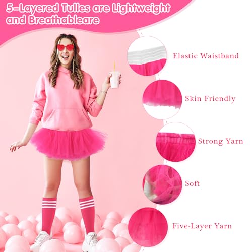 WYVAS Tutus for Women Adult,5 Layered Tulle Neon Tutu Tulle Skirt with Tube Socks & Sunglasses for Women Running Party Ballet Dance (US, Waist, 30, Short, Pink) - Image 3