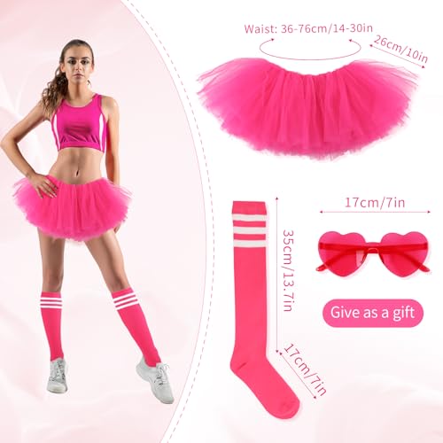 WYVAS Tutus for Women Adult,5 Layered Tulle Neon Tutu Tulle Skirt with Tube Socks & Sunglasses for Women Running Party Ballet Dance (US, Waist, 30, Short, Pink) - Image 2
