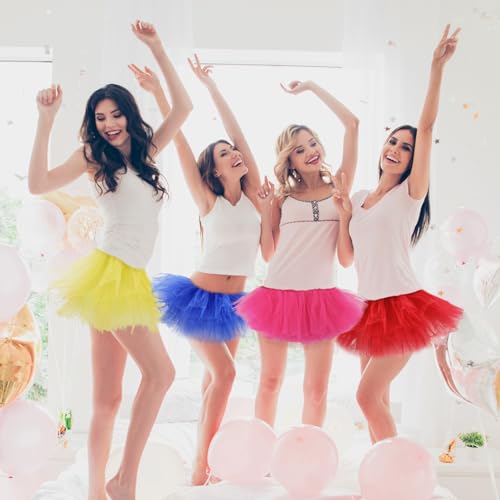 WYVAS Tutus for Women Adult,5 Layered Tulle Neon Tutu Tulle Skirt with Tube Socks & Sunglasses for Women Running Party Ballet Dance (US, Waist, 30, Short, Pink) - Image 5