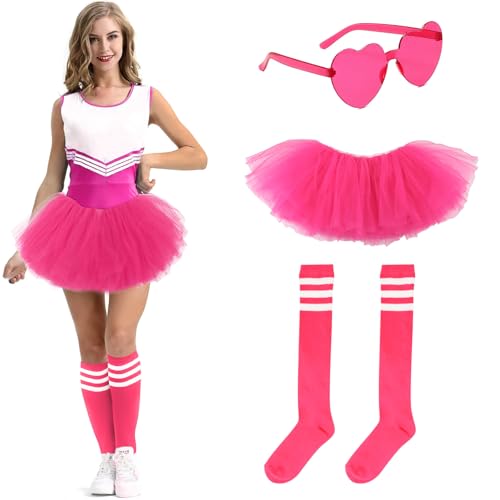 WYVAS Tutus for Women Adult,5 Layered Tulle Neon Tutu Tulle Skirt with Tube Socks & Sunglasses for Women Running Party Ballet Dance (US, Waist, 30, Short, Pink) - Image 1