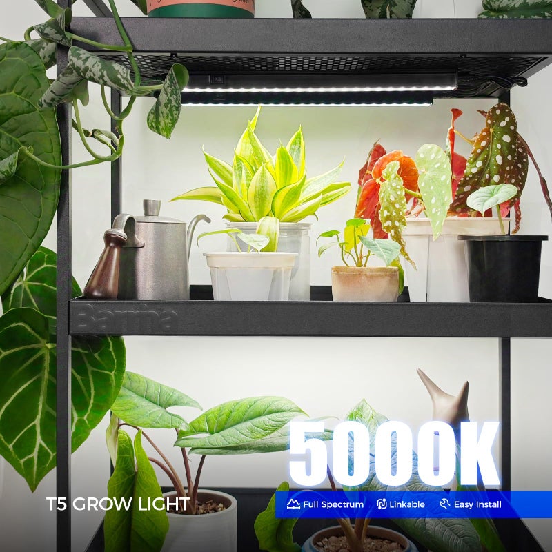 Barrina Plant Grow Lights, 5000K Full Spectrum Daylight White, T5 LED Grow Light Strips, 1ft Growing Lamp with Magnetic Bar, Plant Lights for Indoor Plants, Greenhouse, Black Cover, Linkable, 8 Packs - Image 2