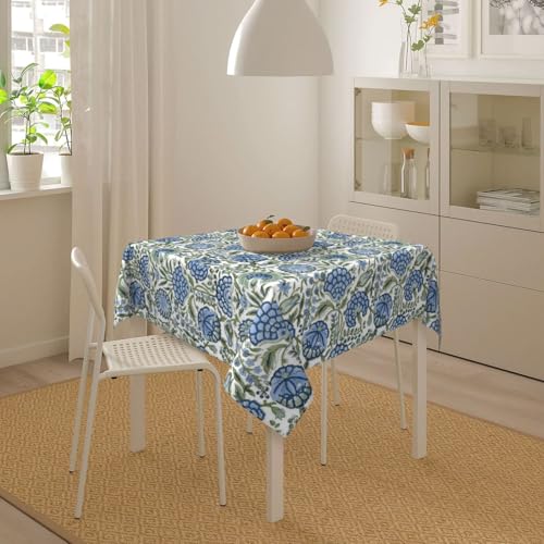 Sorktse Blue Sage Green Floral Tablecloth Square 54 Inch Vintage Chinoiserie Floral Table Cloth Polyester Fabric Spring Summer Boho Flowers Table Cover for Kitchen Holiday Party Dining Picnic Outdoor Decor - Image 5