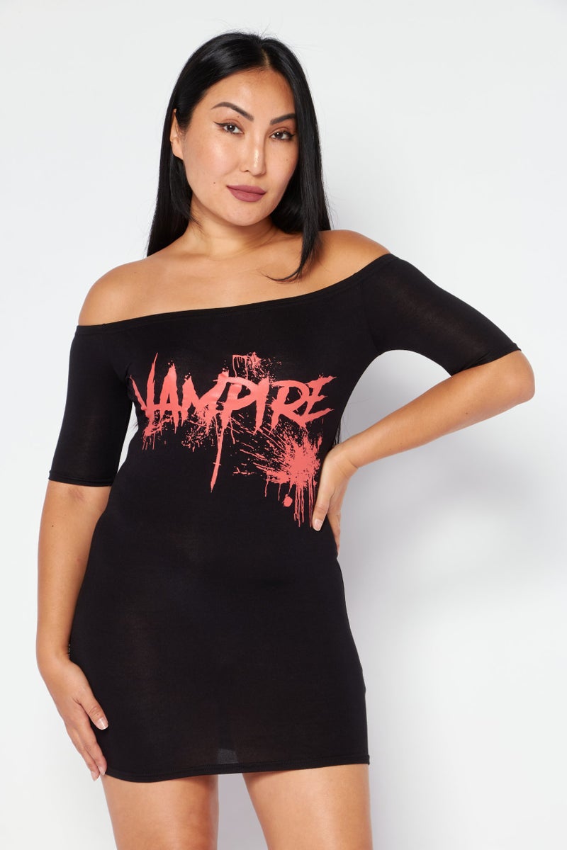 boohoo Women Graphic Print Mini Dress, Black - Image 1