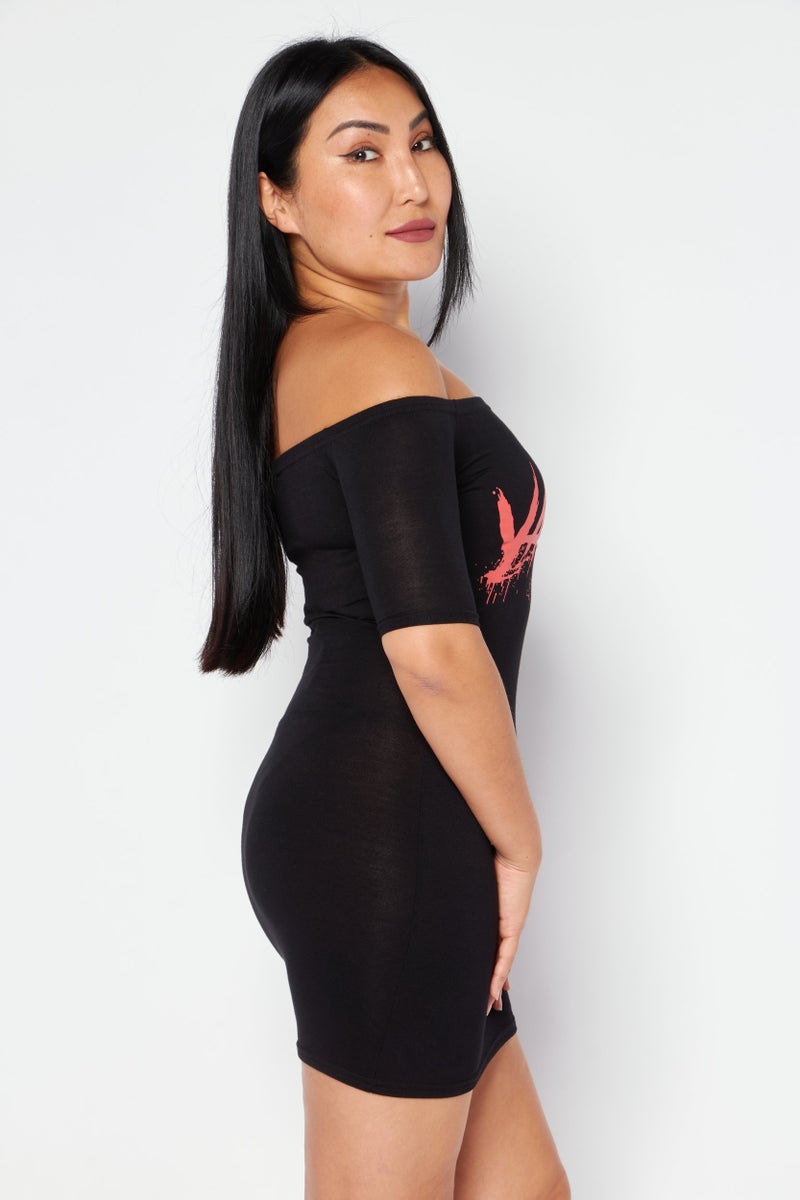 boohoo Women Graphic Print Mini Dress, Black - Image 2