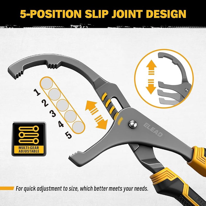 ELEAD Adjustable Oil Filter Wrench Set - 9 & 12 Pliers for Cars, Trucks, Motorcycles - Durable Carbon Steel, Ergonomic Grip, Easy Access Design - Image 3