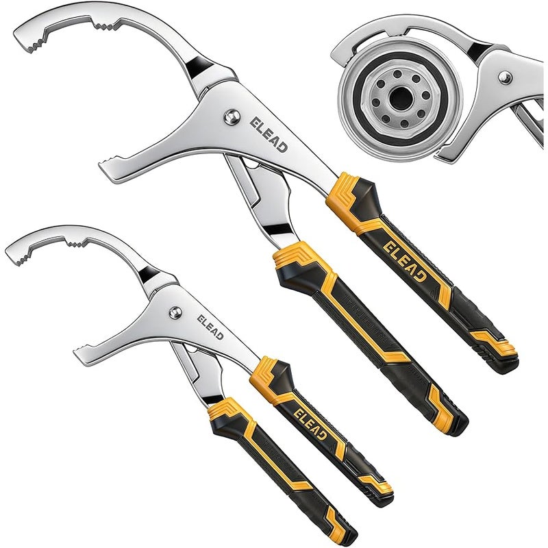 ELEAD Adjustable Oil Filter Wrench Set - 9 & 12 Pliers for Cars, Trucks, Motorcycles - Durable Carbon Steel, Ergonomic Grip, Easy Access Design - Image 1