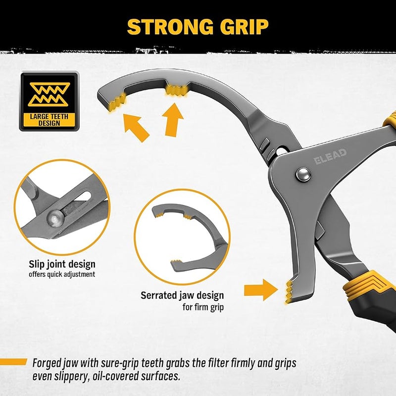 ELEAD Adjustable Oil Filter Wrench Set - 9 & 12 Pliers for Cars, Trucks, Motorcycles - Durable Carbon Steel, Ergonomic Grip, Easy Access Design - Image 4