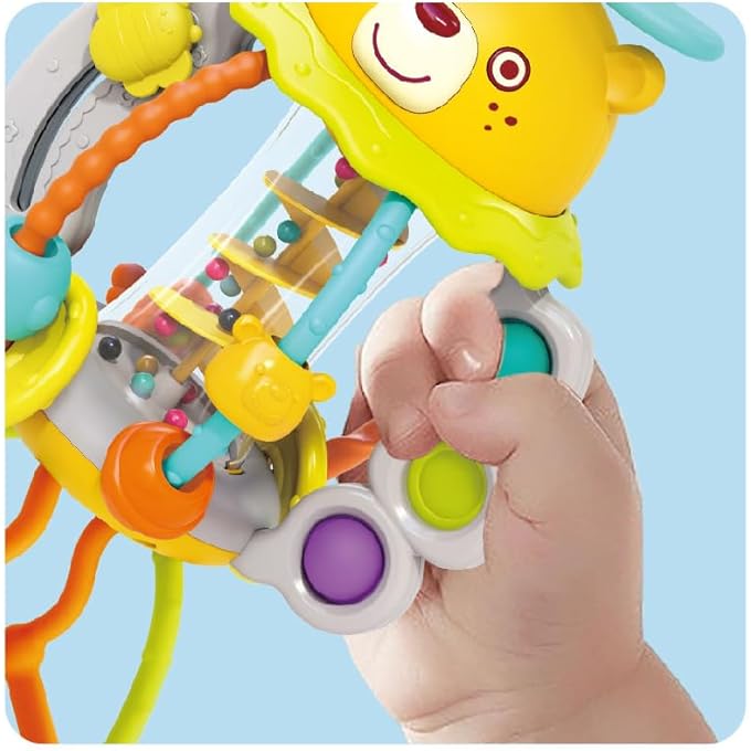 SHAKE & PULL BUSY BALL - INTERACTIVE TOY FOR TODDLERS 6M+, DEVELOPS FINE MOTOR SKILLS, HAND-EYE COORDINATION, SENSORY PERCEPTION WITH BUBBLE POPPING, BEAD SPINNING, PULLING & SHAKING ACTIVITIES - Image 4