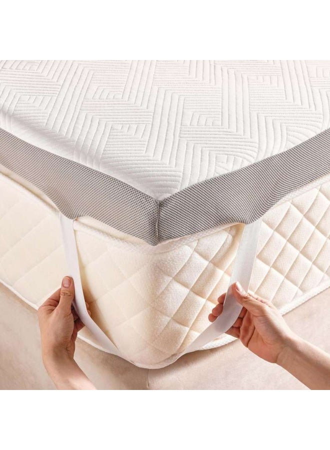 Pan Home غطاء مرتبة إضافي من رغوة الذاكرة المزدوجة - أبيض - Image 4