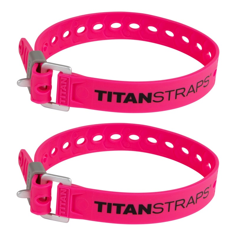 TitanStraps Titan Utility Straps â€“ Easy-To-Use, Reliable Tension Straps for Securing Bike & Moto Gear, Skis, Garden Hoses, Field Repairs â€“ Use in Frigid Temp â€“ 60 lb. Working Load, 18" Length, Fluoro Pink, 2-Pack - Image 1