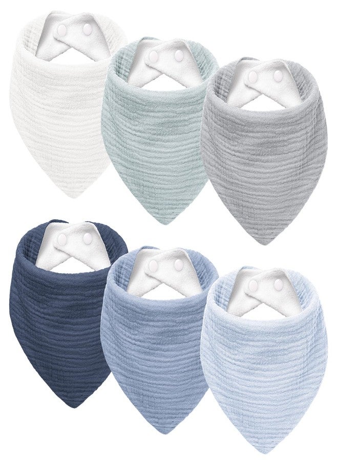 Susurration Muslin Baby Drool Bibs 6Pack Soft Triangular Adjustable Baby Bandana Bibs for Unisex Girls & Boys (Blue) - Image 1