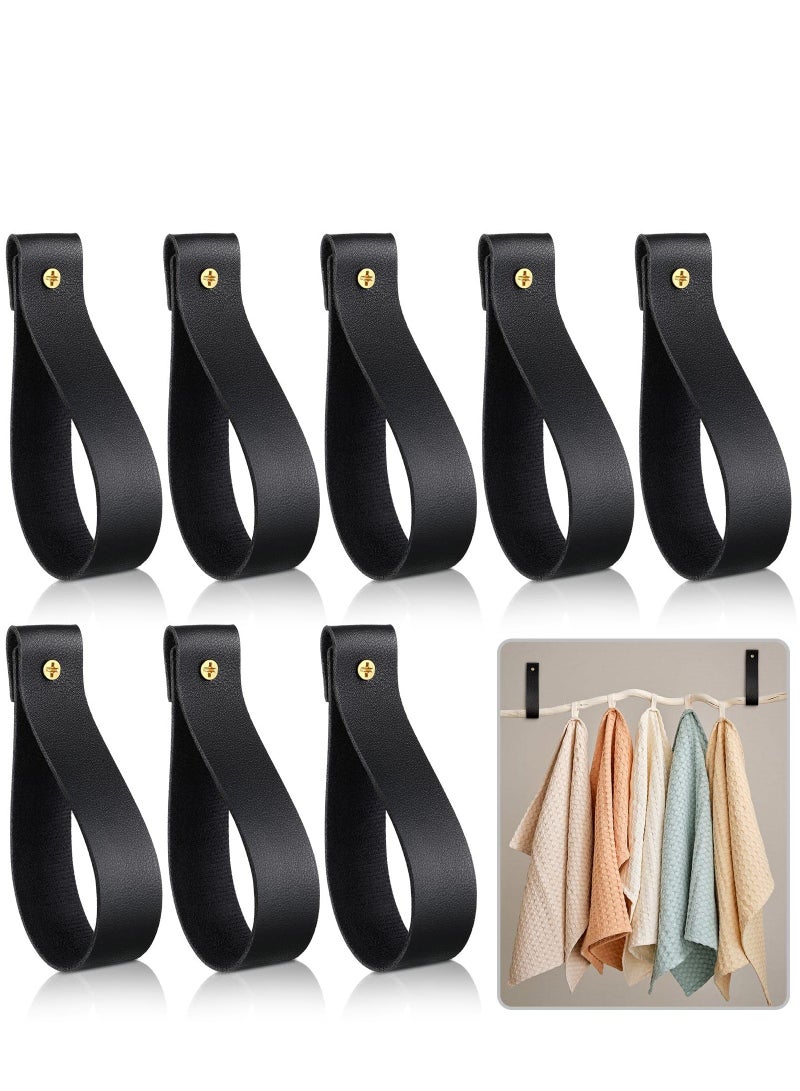 8 Pcs Artificial Leather Wall Hooks Wall Mounted PU Leather Hooks Pu Leather Curtain Rod Holder Towel Holders Leather Curtain Rod Holder for Bedroom Bathroom Kitchen Black - Image 1