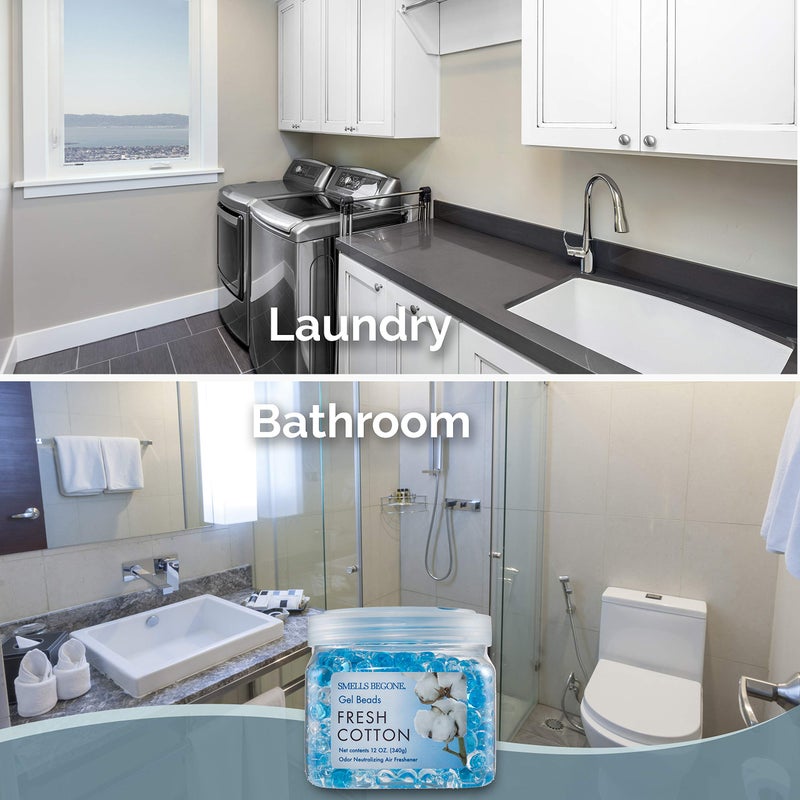 SMELLS BEGONE Odor Eliminator Gel Beads - Air Freshener - Eliminates Odor in Bathrooms, Cars, Boats, RVs & Pet Areas - Made with Essential Oils - Fresh Cotton Scent - 12 Ounce - Image 3