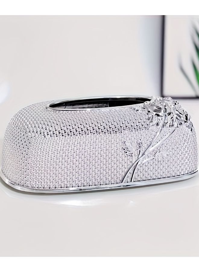 صندوق المناديل الفضي المزهر بالزهور موديل YY66 لتزيين المنزل لجميع الفصول - Image 1