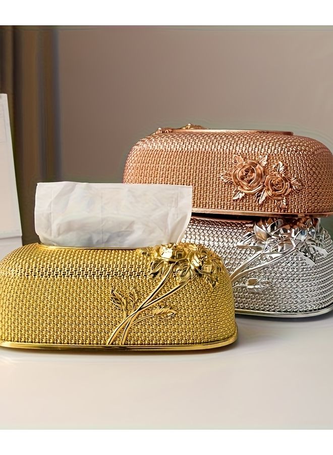 صندوق المناديل الفضي المزهر بالزهور موديل YY66 لتزيين المنزل لجميع الفصول - Image 3