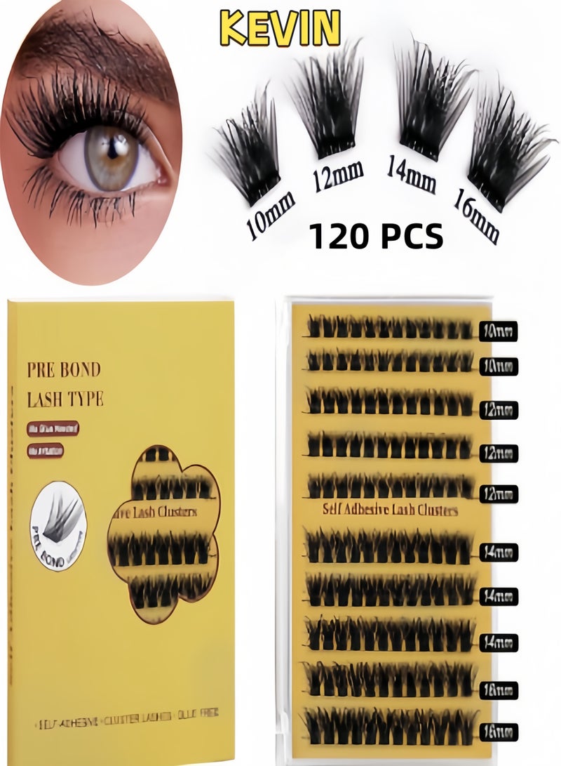 كيفن رموش ذاتية اللصق ذات مظهر طبيعي، لا تحتاج إلى صمغ، مجموعة رموش مع ملقط مجموعة رموش، 120 قطعة من الرموش ذاتية اللصق قابلة لإعادة الاستخدام للمبتدئين، وصلات رموش ذاتية الصنع للاستخدام المنزلي - Image 1