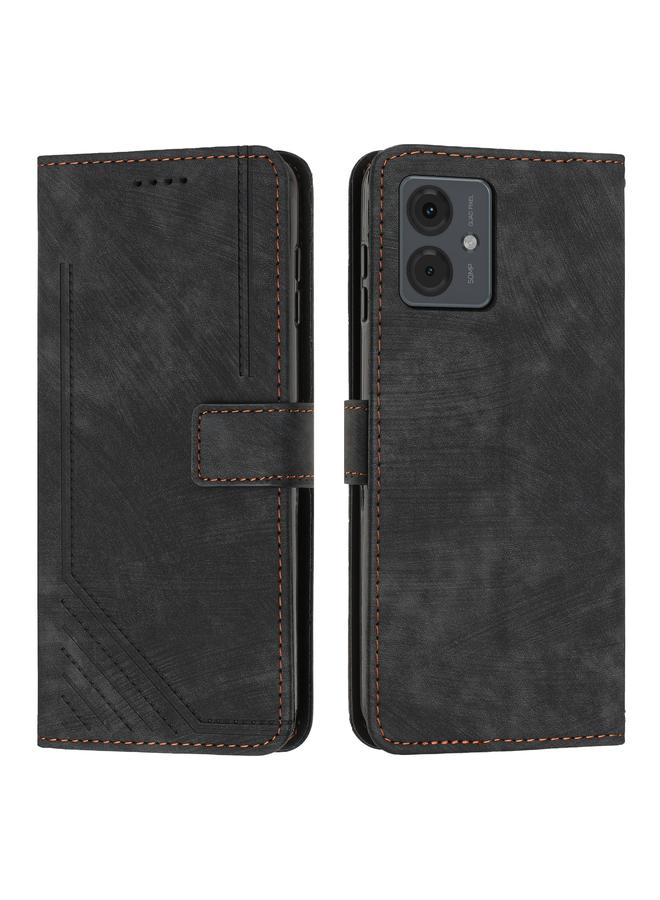 S-TOP Case For Motorola Moto G14 Skin Feel Stripe Pattern Leather Phone Case with Lanyard - Image 2