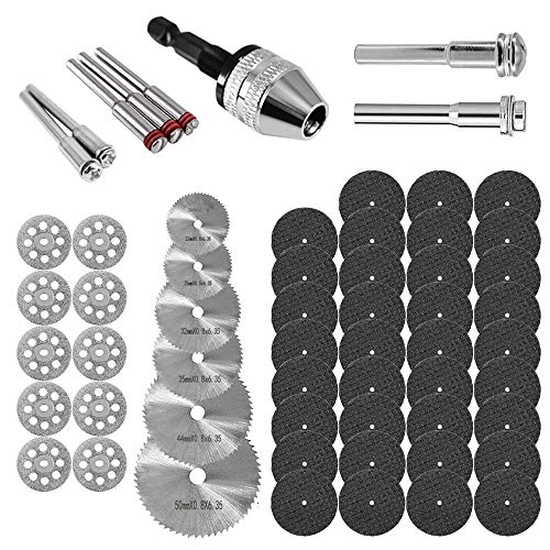 CULMKARI 60Pcs Rotary Cutting Wheels Tool Kit, Resin Cut Off Wheels Disc, Mini HSS Saw Blades Cutter, Diamond Cutting Kit with Mandrels for Wood Glass Plastic Stone Metal - Image 1