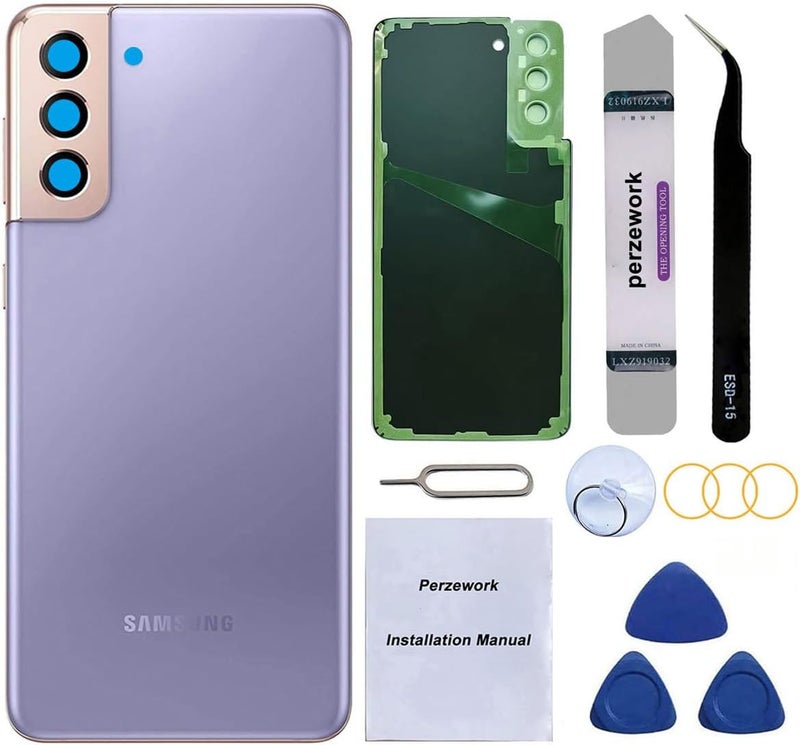 Perzework Rear Back Glass Replacement for Samsung Galaxy S21 Plus 6.7 inches 5G with Reparing Toolkit and Mamual (Phantom Violet) - Image 1