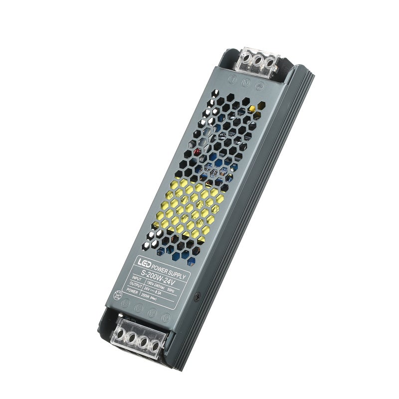 محول طاقة رفيع للغاية لمصابيح شريط LED، يحول التيار المتردد 190-240 فولت إلى تيار مستمر 24 فولت 8.3 أمبير 200 واط، مبدل طاقة للاستخدام الداخلي. - Image 1