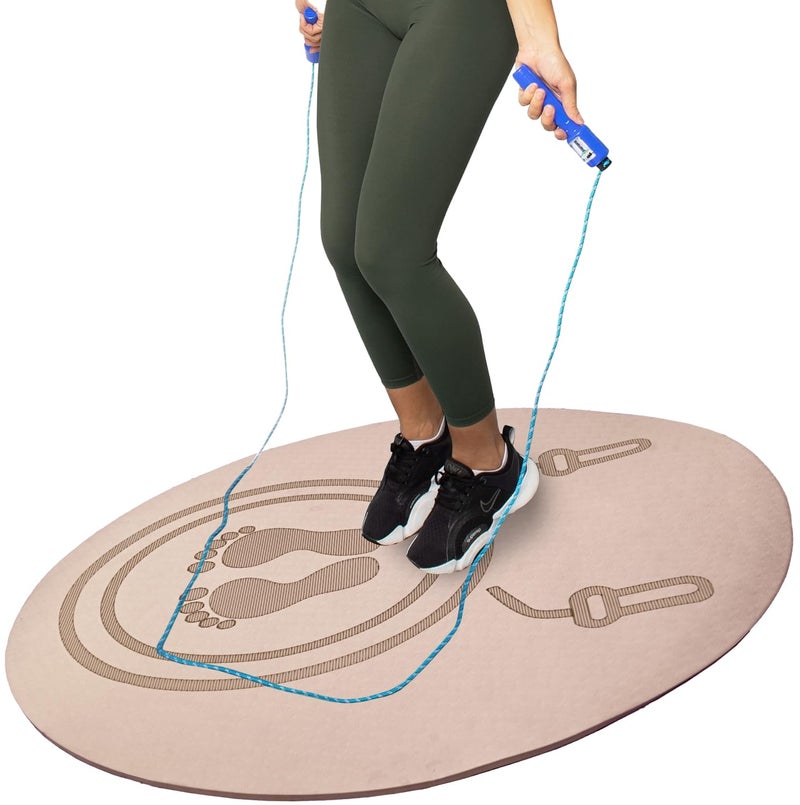 VORHANG 52"x32" Non-Slip Jump Rope Mat Indoor Outdoor, Thick Workout Mat, Shock Absorbing Jumprope Mat For Crossrope, Exercise Mat, Durable Jump Rope Pad, Oval Exercise Mat Thick with Design, Beige - Image 1