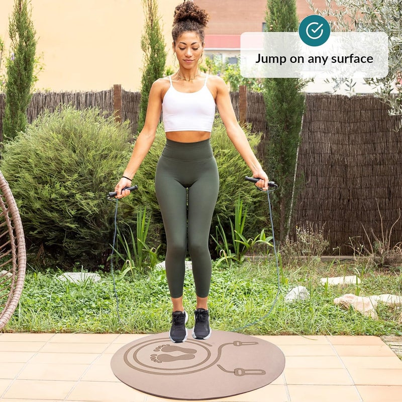 VORHANG 52"x32" Non-Slip Jump Rope Mat Indoor Outdoor, Thick Workout Mat, Shock Absorbing Jumprope Mat For Crossrope, Exercise Mat, Durable Jump Rope Pad, Oval Exercise Mat Thick with Design, Beige - Image 3