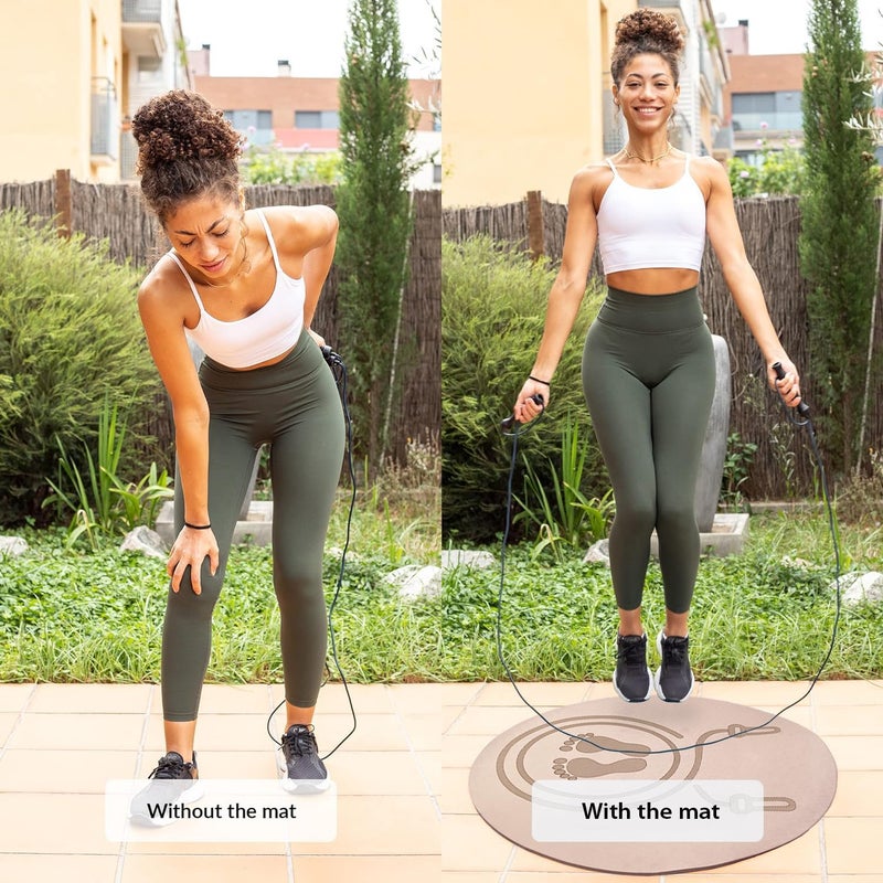 VORHANG 52"x32" Non-Slip Jump Rope Mat Indoor Outdoor, Thick Workout Mat, Shock Absorbing Jumprope Mat For Crossrope, Exercise Mat, Durable Jump Rope Pad, Oval Exercise Mat Thick with Design, Beige - Image 4