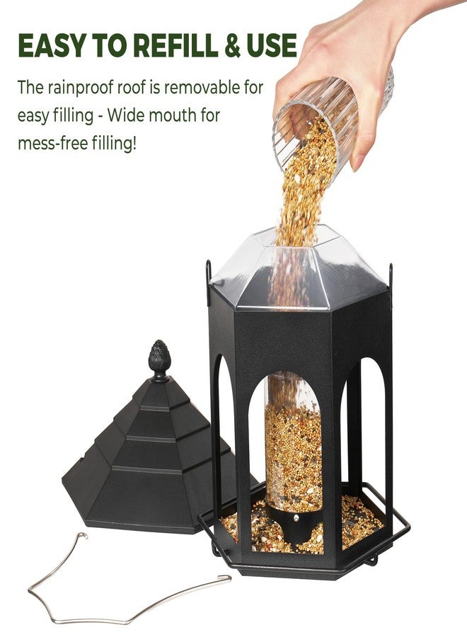 Kingsyard معلف طيور معدني معلق من كينغز يارد، سعة 3 أرطال، معلف طيور برية للحديقة، مناسب لطيور الكاردينال، والزرزور، والبلبل، سهل التعبئة والتنظيف، أسود - Image 3