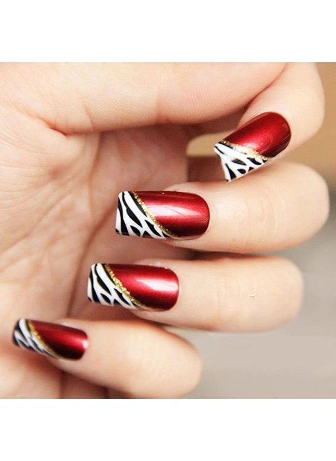 YUNAI 24 Pcs Medium Length Full Cover False Nails French Ellipse Red Wine Oblique Leopard Fake Nails  - Image 1