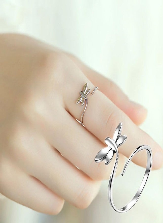 Shejuety Women's Silver Ring Adjustable Dragonfly Silver Open Band Fashionable and Cute Creative Ring Suitable for Various Festival Gifts Fashion Jewelry - Image 2