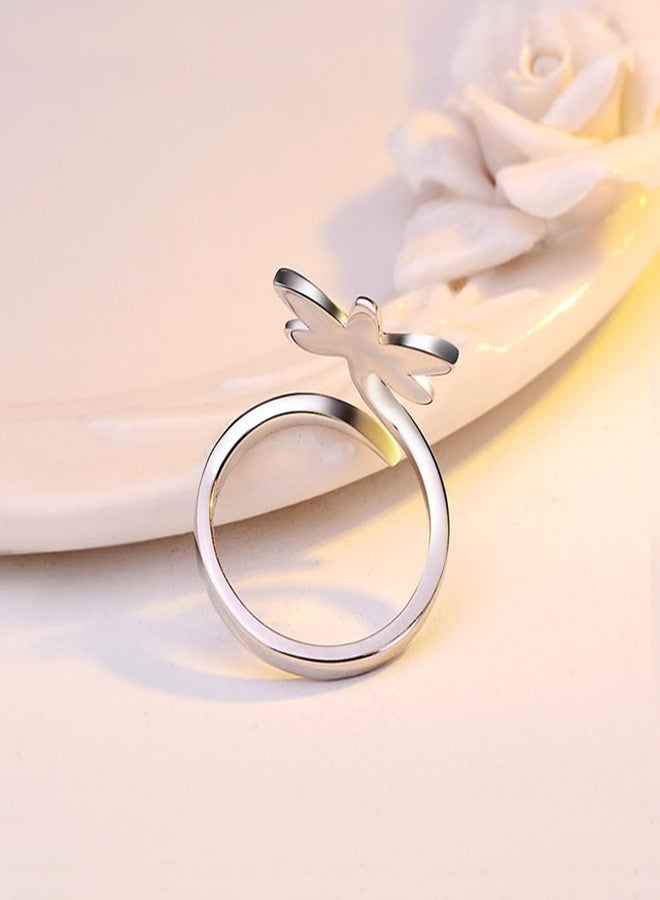 Shejuety Women's Silver Ring Adjustable Dragonfly Silver Open Band Fashionable and Cute Creative Ring Suitable for Various Festival Gifts Fashion Jewelry - Image 5